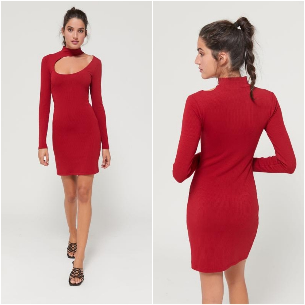 Urban Outfitters Red Cutout Long Sleeve Bodycon Dress